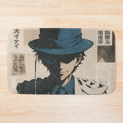 Mysterious Gentleman In Vintage Top Hat Noir Anime Style Art Bath Mat