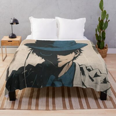 Mysterious Gentleman In Vintage Top Hat Noir Anime Style Art Throw Blanket