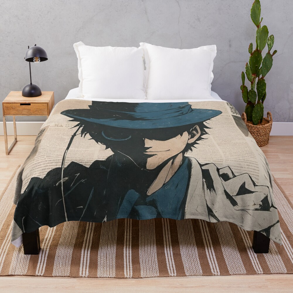 Mysterious Gentleman In Vintage Top Hat Noir Anime Style Art Throw Blanket